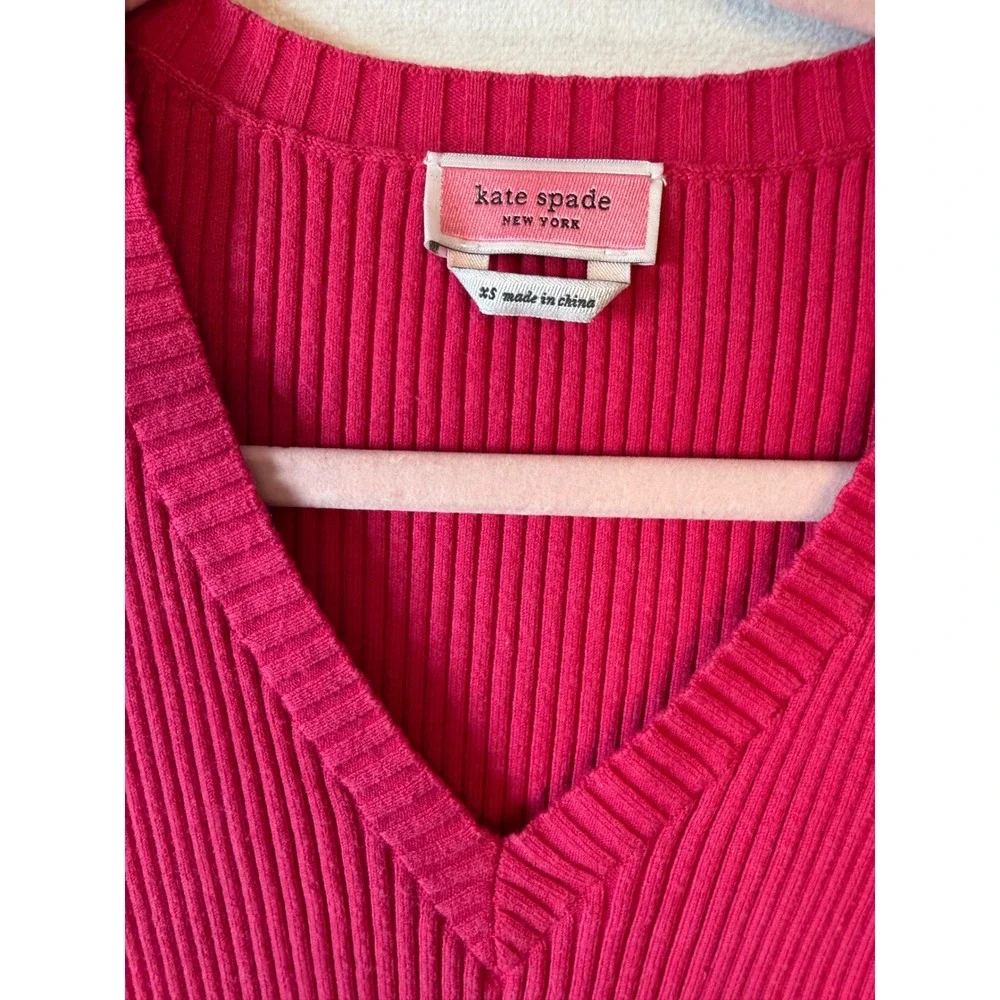 Kate Spade Pink Ribbed V-Neck Fit and Flare Ruffle Sleeve Sweater Dress XS